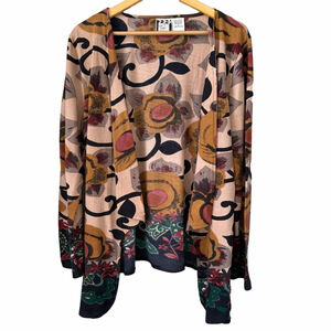 100% Cotton Floral Patterned Open-Front Cardigan - Multicolor Size L